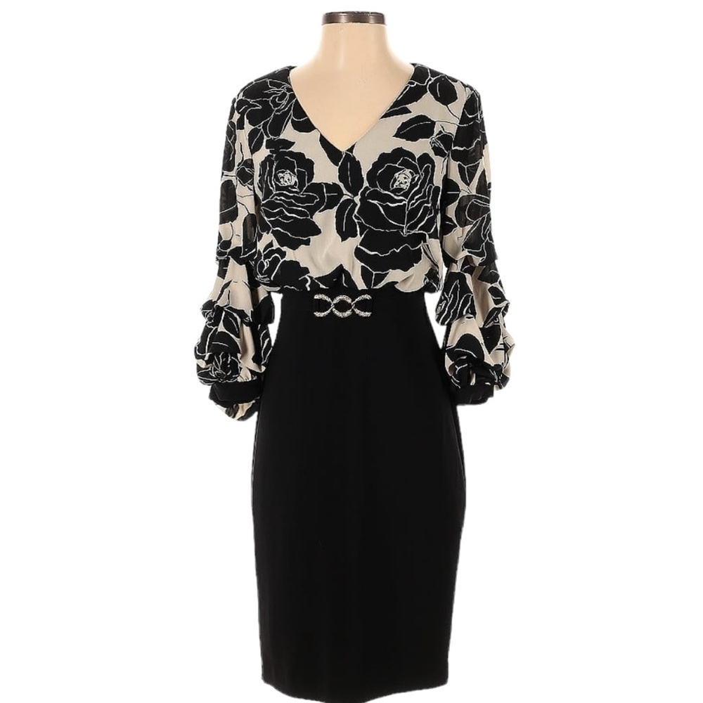 JOSEPH RIBKOFF Floral Motif Dress billowy sleeve style 213126 size 2